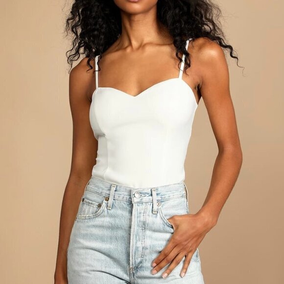 LULU'S White Sleeveless Bustier Style White Bodysuit US S - Picture 1 of 6